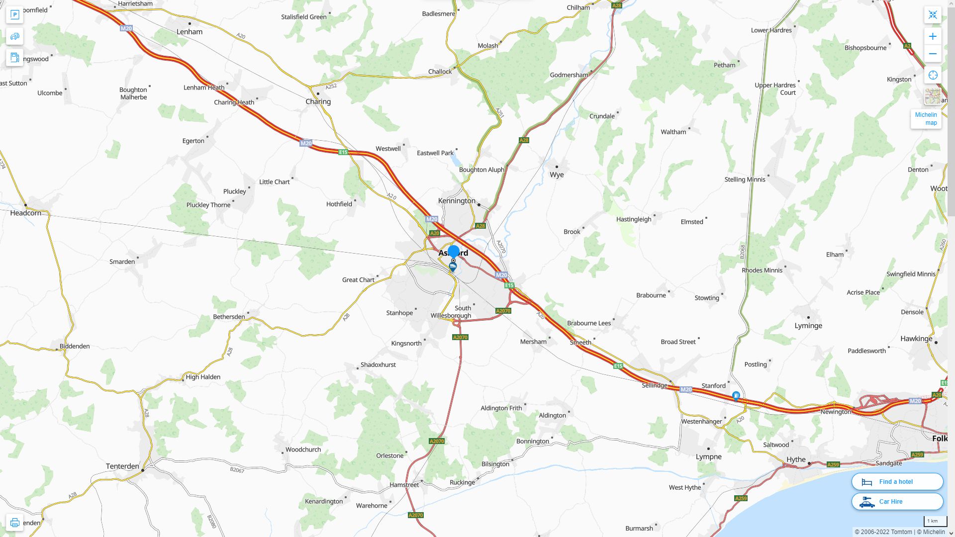 Ashford Royaume Uni Autoroute et carte routiere